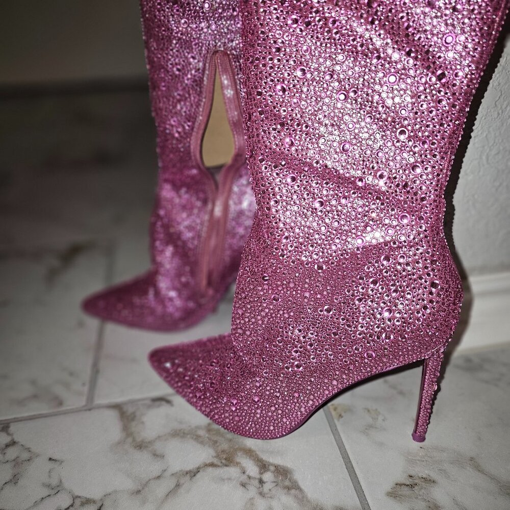Steve Madden Vivienne Pink Rhinestone OTK Boots - Picture 3 of 8